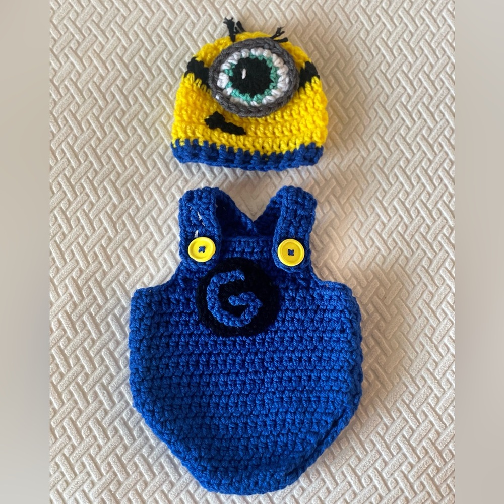 New Crochet Baby Minion Costume size 0-3 months